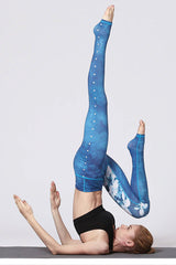 Yoga Legging, Yoga Pants, Boho Legging, Printed Tight, Blue White Lotus