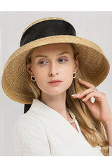 Boho Hat, Beach Hat, Straw Sun Hat, Vinatge Lady Black Ribbon
