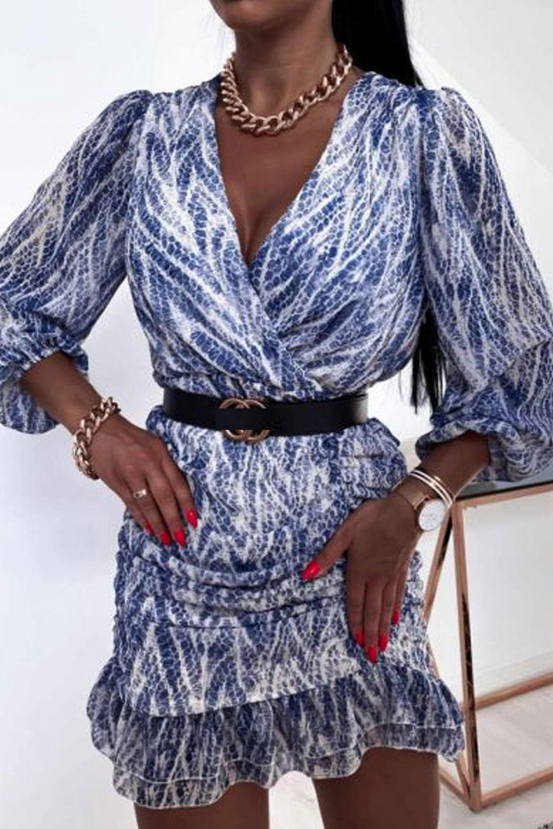 Boho Mini Dress Vintage Dress, Blue Print