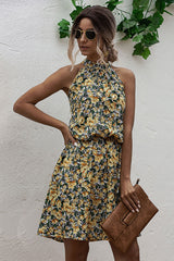 Boho Mini Dress Halter Dress, Meadowsweet in Yellow Tulip