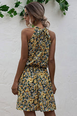 Boho Mini Dress Halter Dress, Meadowsweet in Yellow Tulip