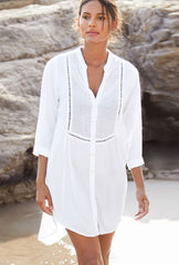 Boho Mini Dress - Beach Tunic - White McKay