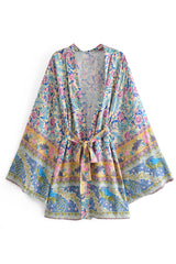 Boho Robe, Kimono Robe,  Beach Cover up, Short Robe, Elliana Blue Peyton