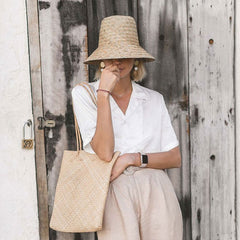Boho Hat, Straw Bucket Hat, Black Ribbon