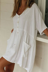 Boho Mini Dress - Beach Tunic - White Halle