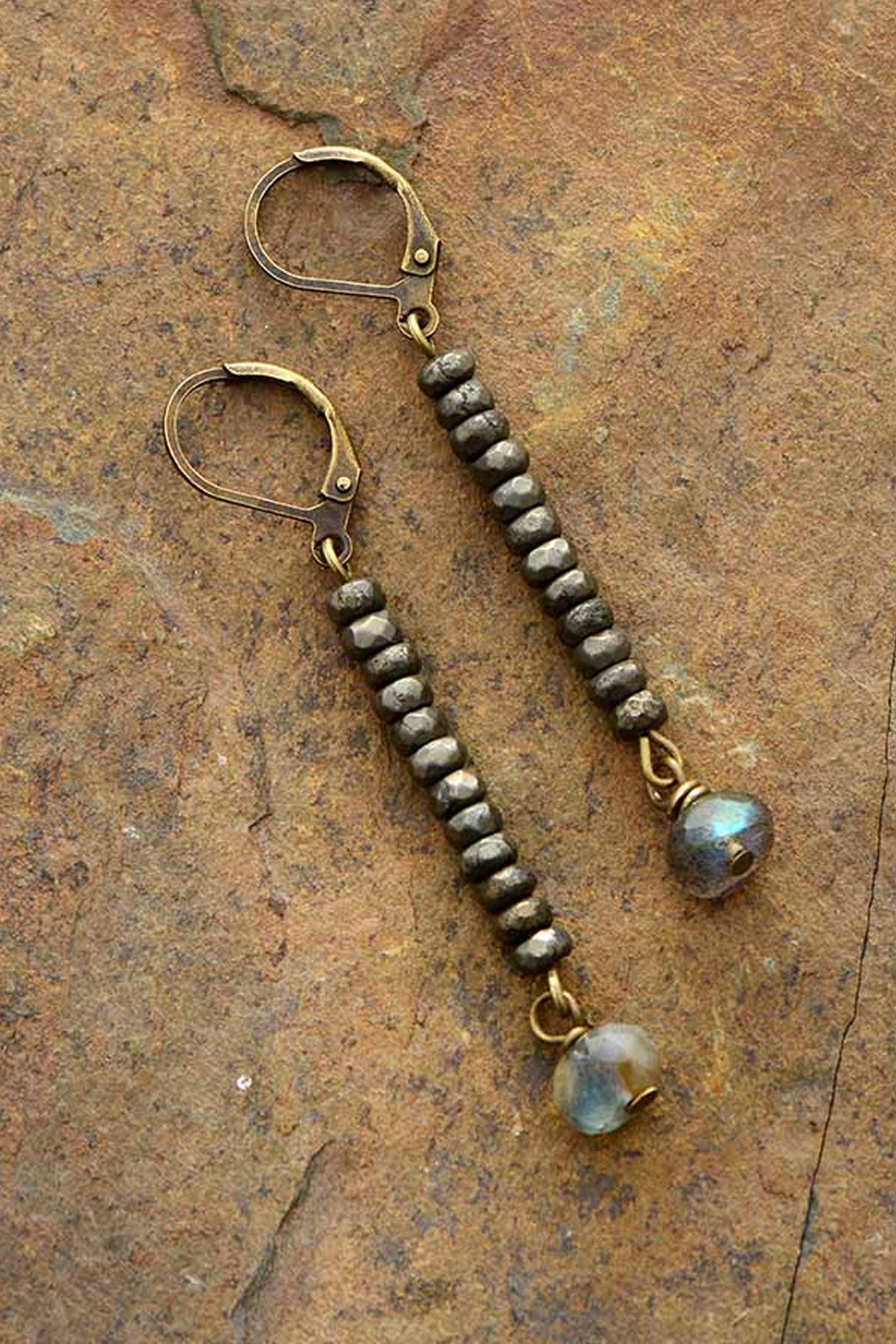 Boho Earrings, Dangle Earrings, Blue Black  Labradorite
