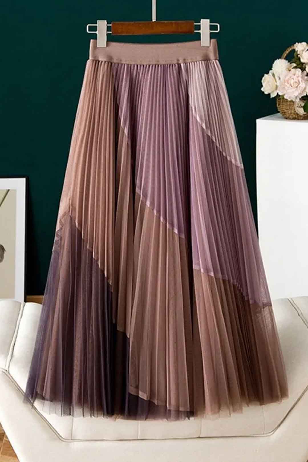 Boho Skirt, Hippie Skirts, Midi Pleated Skirt, Amanda Tulle Skirt in Apricot