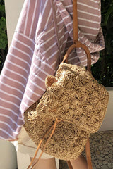 Boho Bag, Woven Rope Straw Bag,Yellow Backpack, Briege and Bag Beach Bag