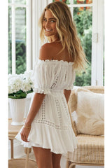 Boho Two Piece Set, Crop Top and Skirt, Doll's eyes in White