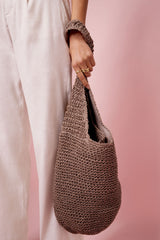 Boho Bag, Woven Straw Rope Bag, Brown Hobo