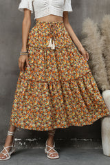 Boho Skirt, Hippie Skirts, Maxi Skirt, Flower Ruffle in Orange