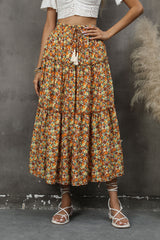 Boho Skirt, Hippie Skirts, Maxi Skirt, Flower Ruffle in Orange