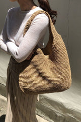 Boho Bag, Woven Straw Rope Bag, Brown Hobo