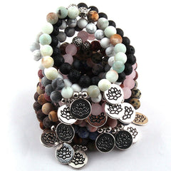 Boho Bracelet, RH Yoga Bracelet, Natural Stone Mala Lotus