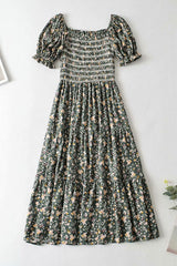 Boho Midi Dress, Sundress, Puff Junifer Green