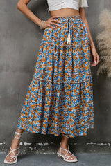 Boho Skirt, Hippie Skirts, Maxi Skirt, Flower Ruffle in Blue