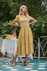 Boho Midi Dress, Sundress, Puff Junifer Green