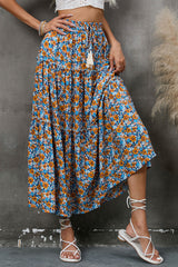Boho Skirt, Hippie Skirts, Maxi Skirt, Flower Ruffle in Blue