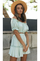 Boho Two Piece Set, Crop Top and Skirt, Doll's eyes in Green