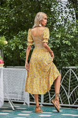Boho Midi Dress, Sundress, Puff Junifer Green
