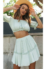 Boho Two Piece Set, Crop Top and Skirt, Doll's eyes in Green