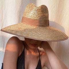 Boho Hat, Sun Hat, Beach Hat, Wide Brim Straw Hat,  Beige and Black Ribbon
