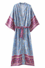 Boho Robe, Kimono Robe,  Beach Cover up, Tayanna Blue Lily of the Nile