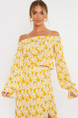 Boho Two Piece Set, Crop Top and Skirt, Vintage Oroslavje in Yellow