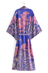 Boho Robe, Kimono Robe,  Beach Cover up, Mariana Blue Eclipse