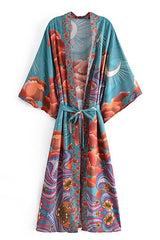 Boho Robe, Kimono Robe,  Beach Cover up, Oceane Moon Light in Green