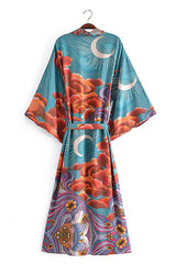 Boho Robe, Kimono Robe,  Beach Cover up, Oceane Moon Light in Green