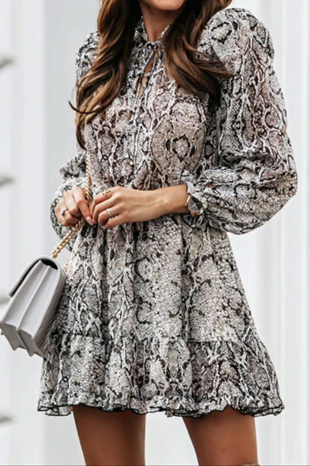 Boho Mini Dress Vintage Dress, Aveline Brown Wood