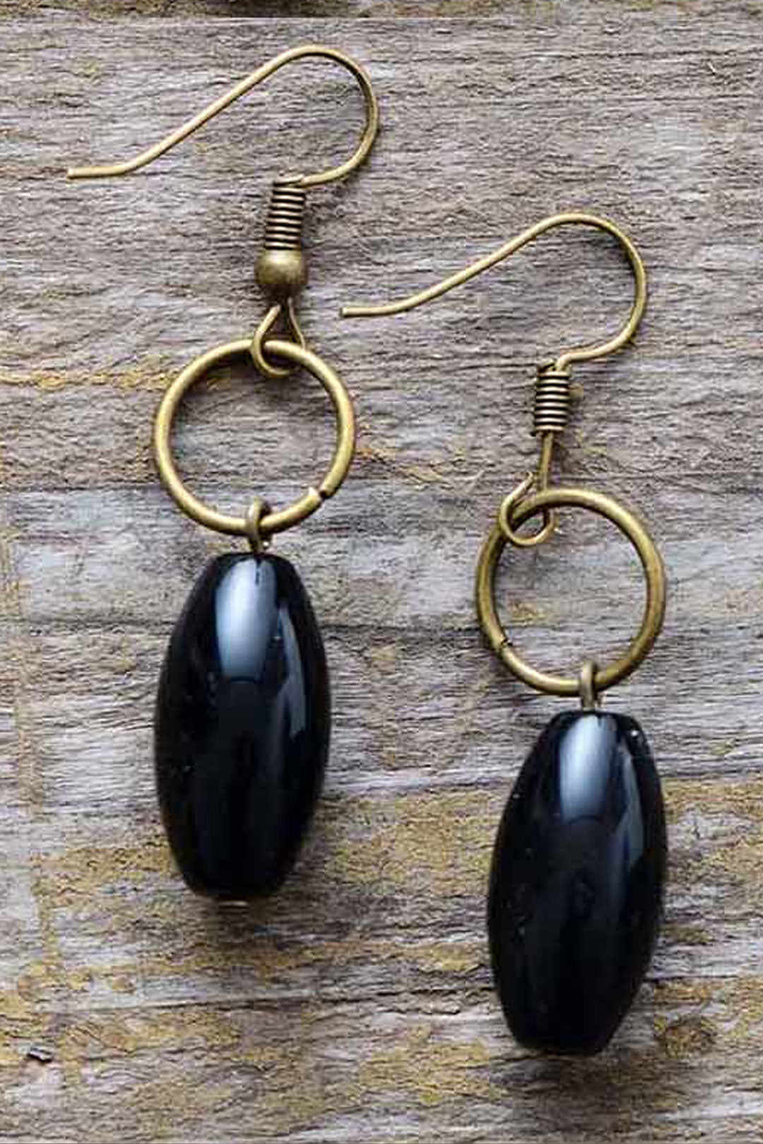 Boho Earrings, Dangle Earrings, Loop White Brown Jasper