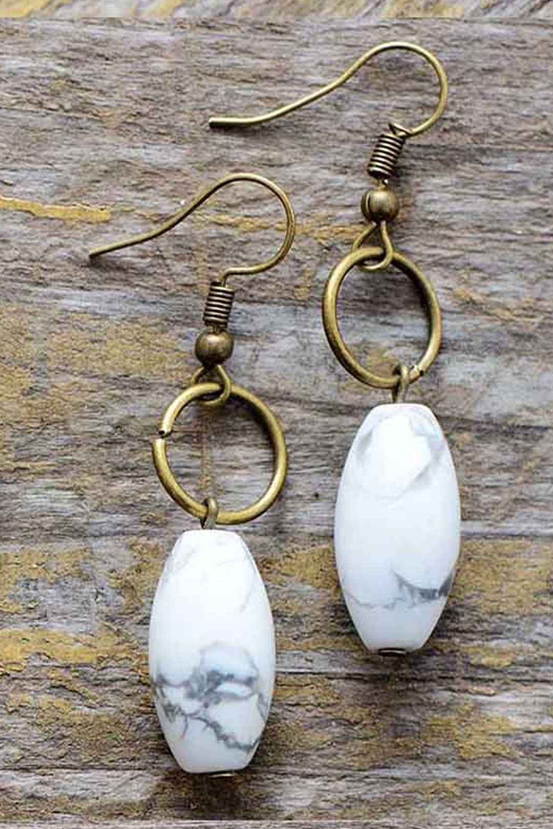Boho Earrings, Dangle Earrings, Loop White Brown Jasper