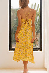 Boho Midi Dress, Strappy, Yellow Evangeline