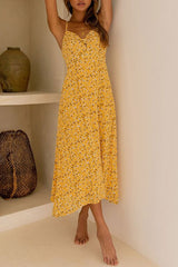 Boho Midi Dress, Strappy, Yellow Evangeline