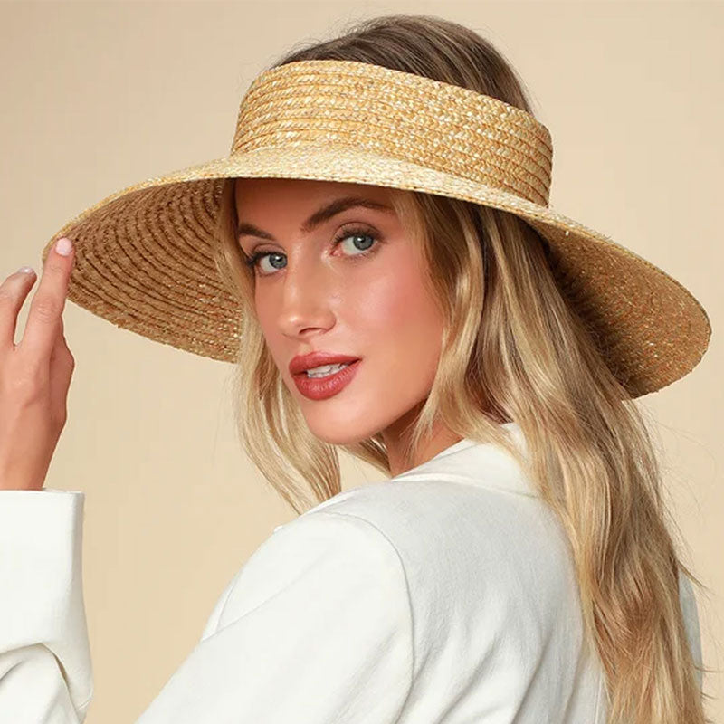 Boho Hat, Sun Hat, Beach Hat, Wide Brim Straw Hat 10 cm, Shade Visor Beige