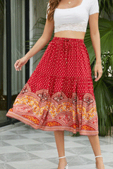 Boho Skirt, Hippie Skirts, Midi Skirt, Marakee in Red and Pink