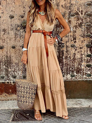 Women's Dresses Sling V-Neck Lace Panel Sleeveless Dress