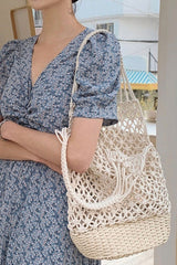 Boho Bag, Woven Mesh Rope Tote Bag Vano in Brown and Beige