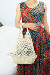 Boho Bag, Woven Mesh Rope Tote Bag Vano in Brown and Beige