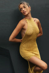 Beach Dress, Cover up Dress,, Maxi Dress. Halter Backless Dress, Elisa in Yellow