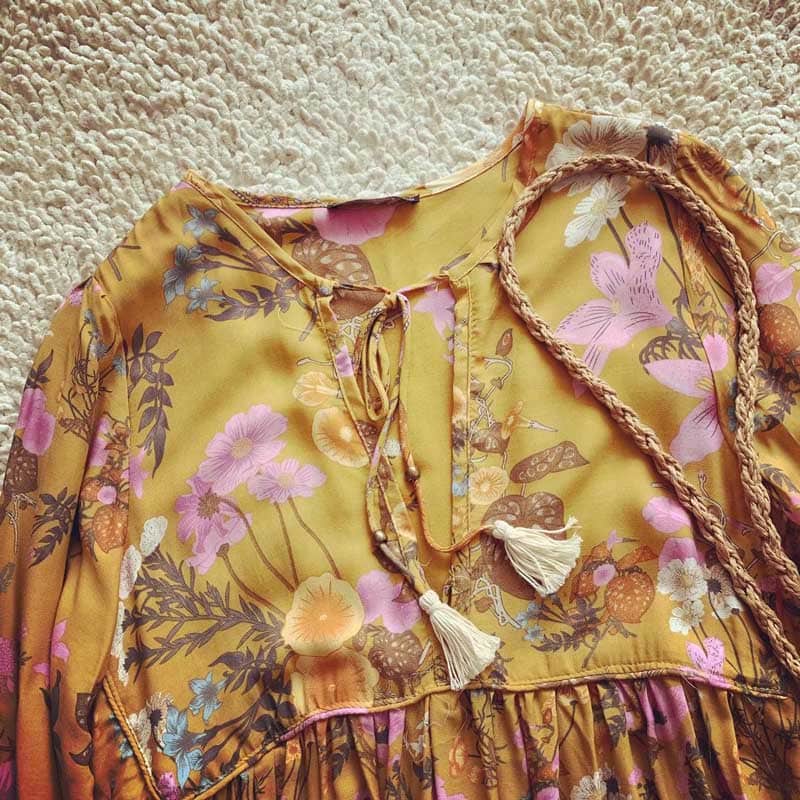 Gown Dress, Boho Maxi Dress, Loose Dress, Flower Garden in Pink, Blue and Yellow