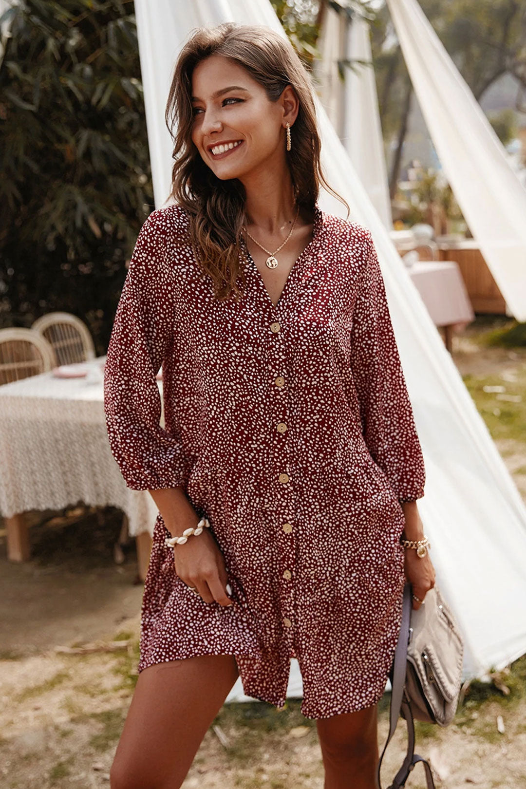 Boho Mini Dress Aria Red Burgundy