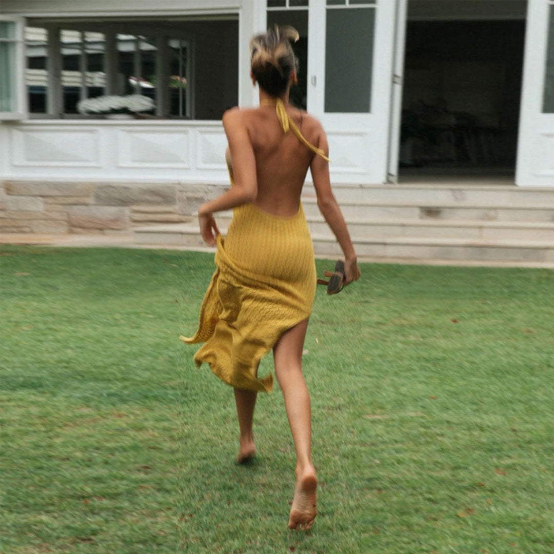 Beach Dress, Cover up Dress,, Maxi Dress. Halter Backless Dress, Elisa in Yellow