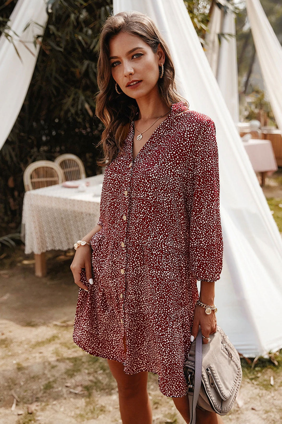 Boho Mini Dress Aria Red Burgundy