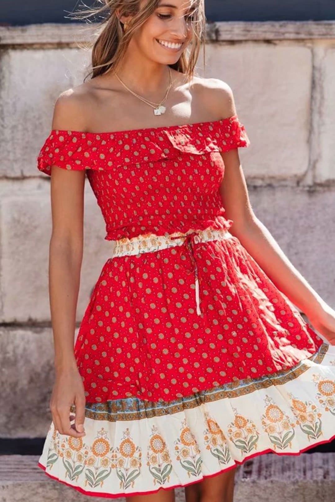 Boho Two Piece Set, Two Piece Skirt Set, Wild Boho in Red