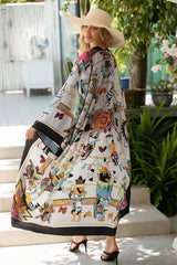 Boho Robe, Kimono Robe, Silk robe, Beach Cover up, White Dream Catcher