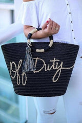 Boho Bag, Woven Straw Bag, Black Off Duty