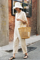 Boho Bag, Woven Straw Bucket Bag, Rattan Bag, Lily Brown